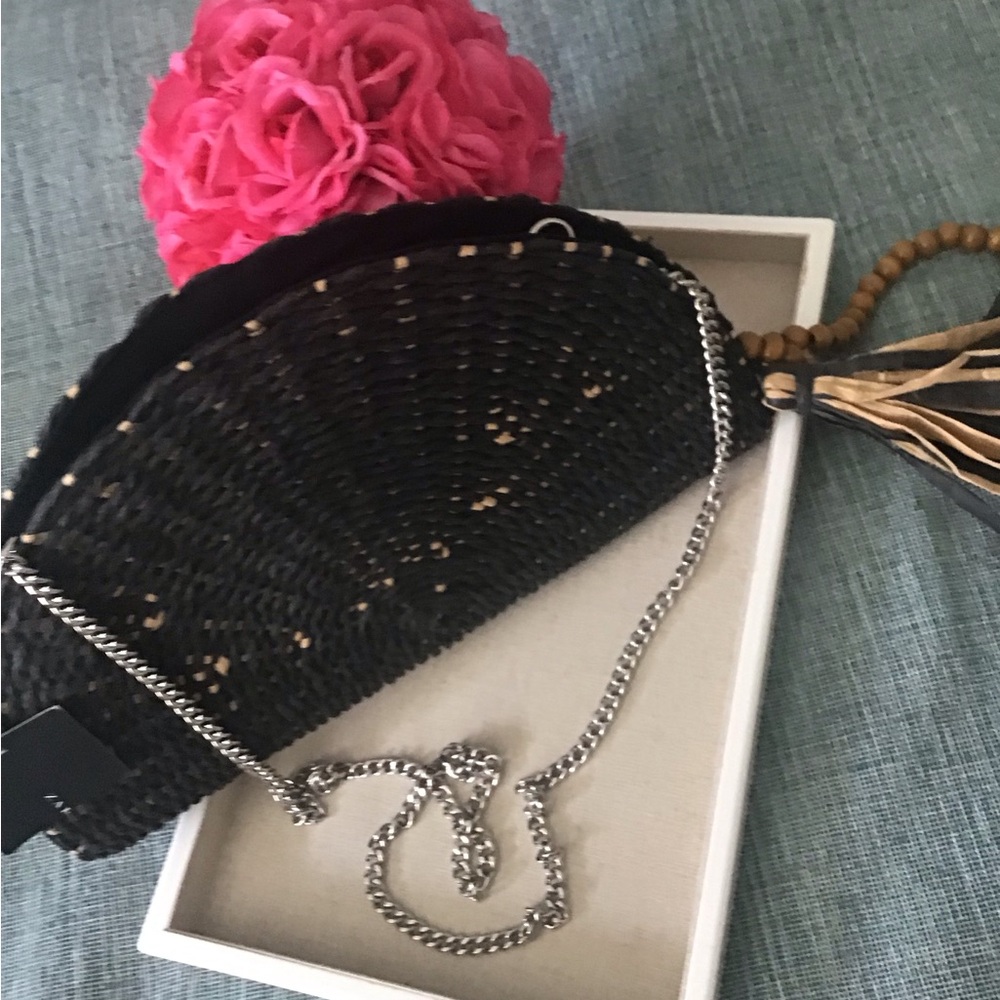 Zara Black Woven Bag with Silver Zipper.Brand New